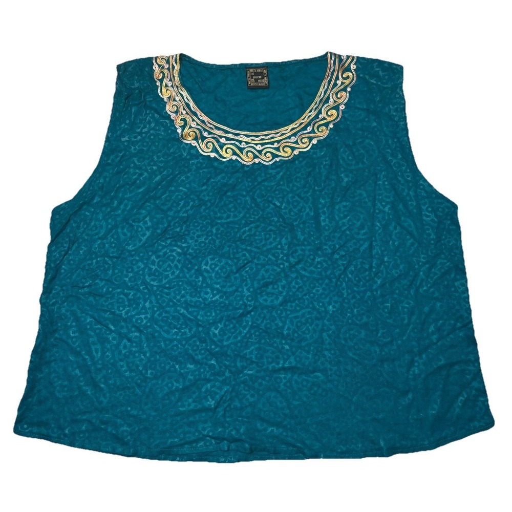 Meetu Magic African Scene Dashiki Sleeveless Top Embroidered Teal‎ One Size